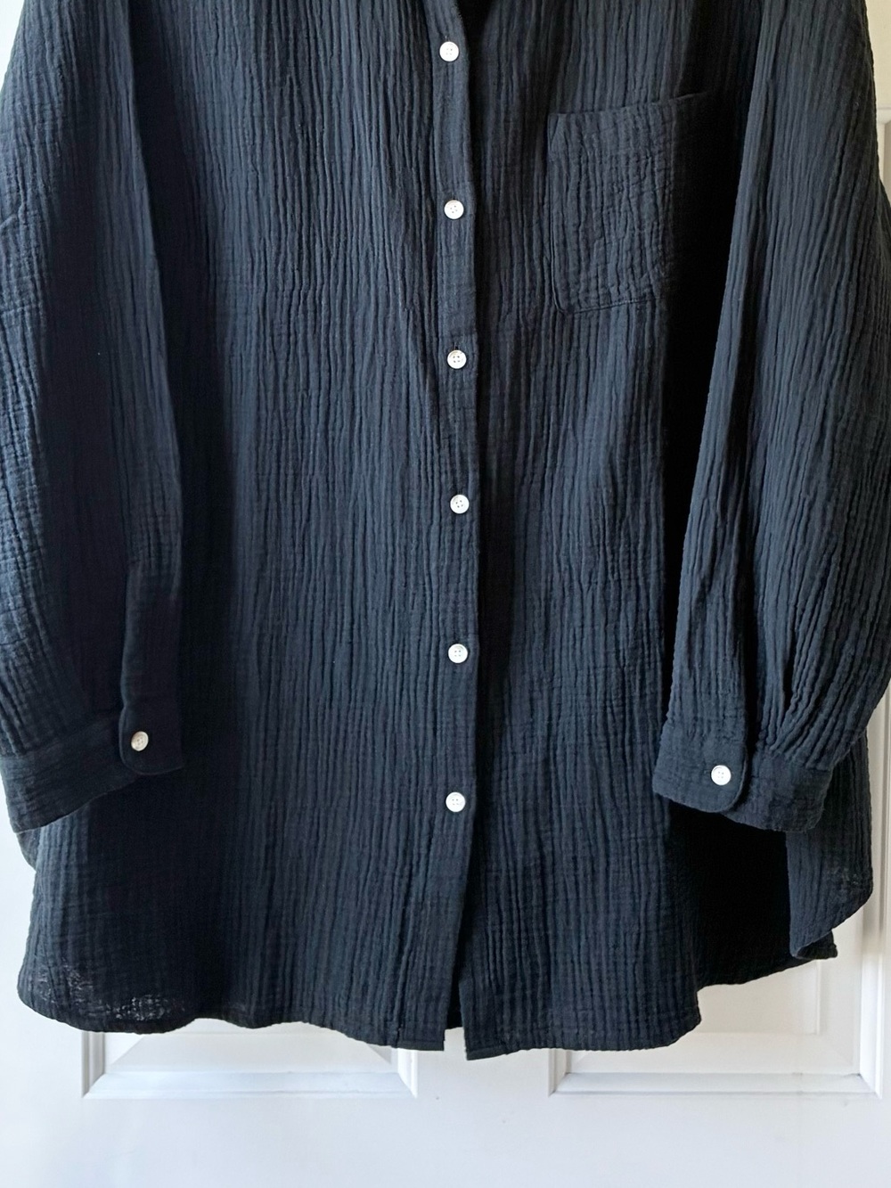 J. Jill Gauze Cotton Button-Up Shirt Textured Long Sleeve Black Size 3X - Picture 4 of 12